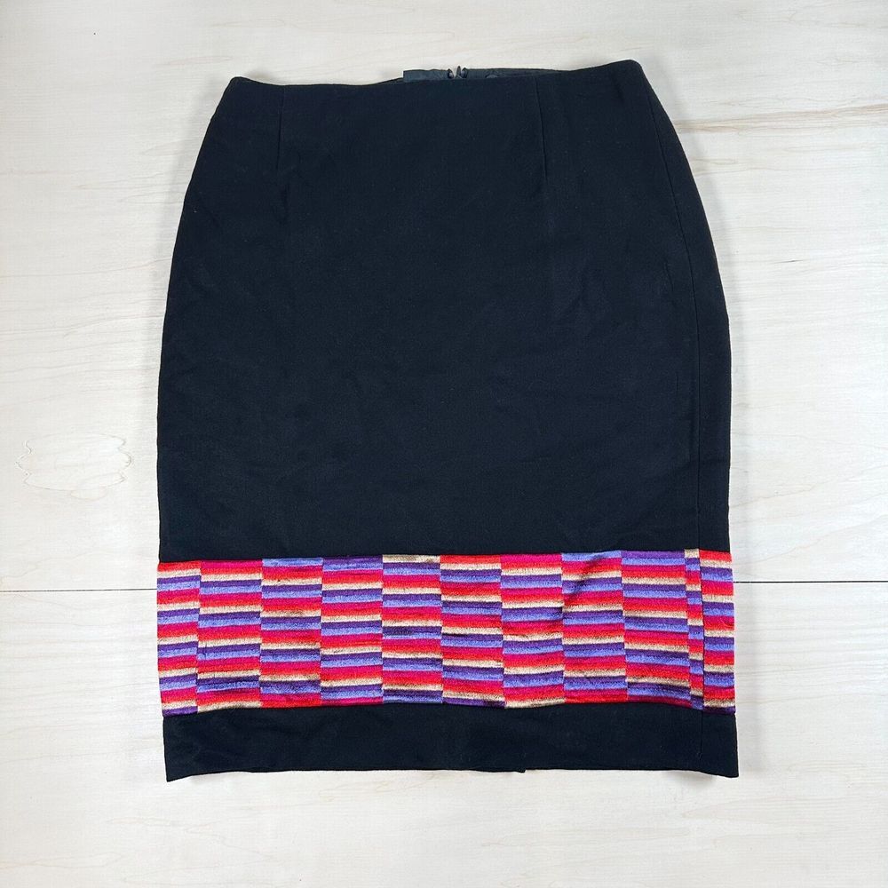Carlisle‎ Wool Blend Black Pencil Skirt Velvet Band Lined Sz 6 Red Purple